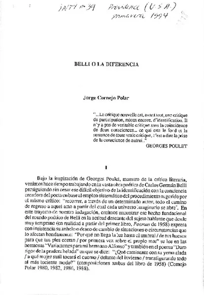 Belli o la diferencia  [artículo] Jorge Cornejo Polar.