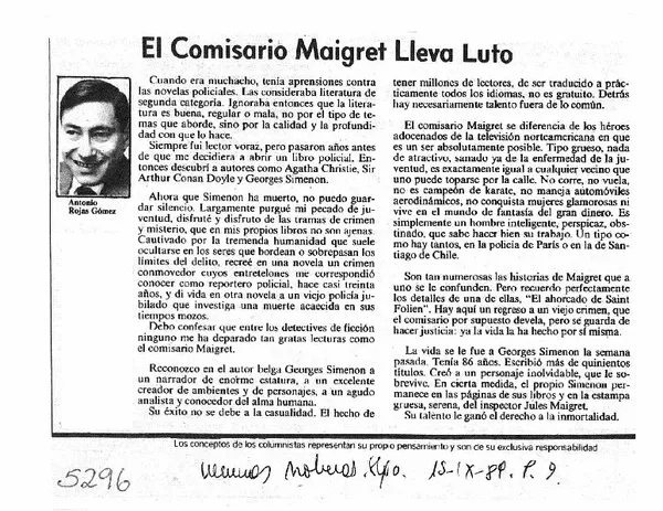El comisario Maigret lleva luto  [artículo] Antonio Rojas Gómez.