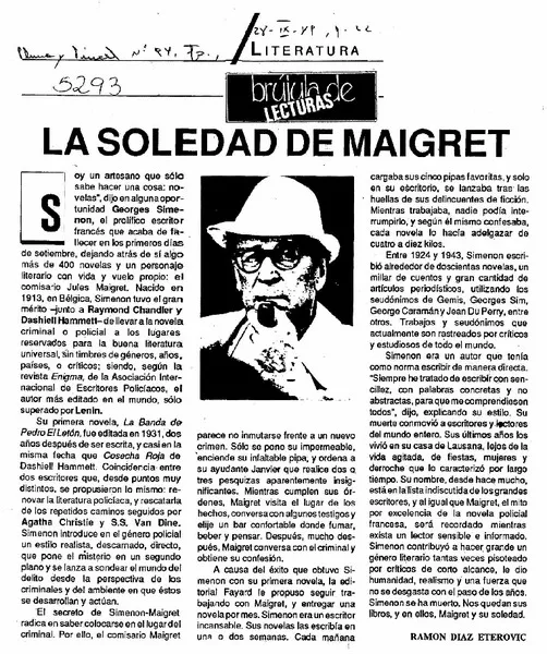 La soledad de Maigret  [artículo] Ramón Díaz Eterovic.