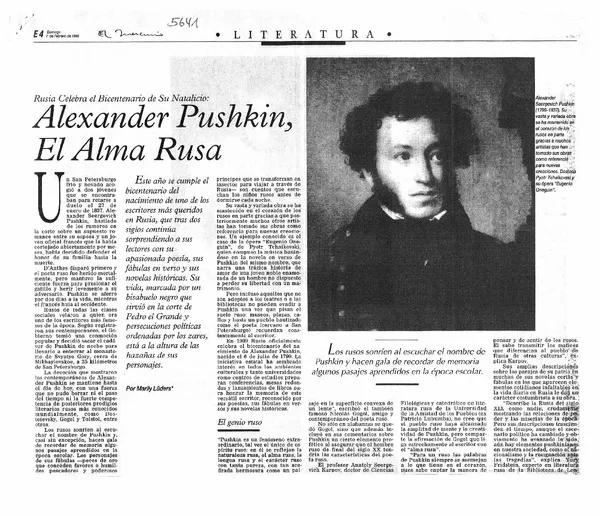 Alexander Pushkin, el alma rusa  [artículo] Marily Lüders.