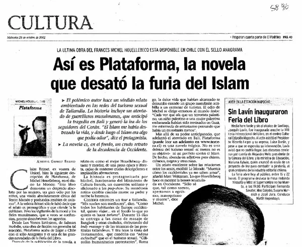 Así es Plataforma, la novela que desató la furia del Islam  [artículo] Andrés Gómez Bravo.