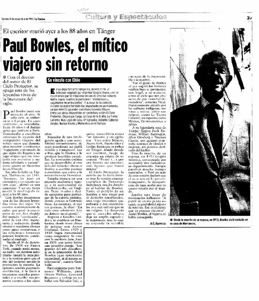 Paul Bowles, el mítico viajero sin retorno  [artículo] A.G.