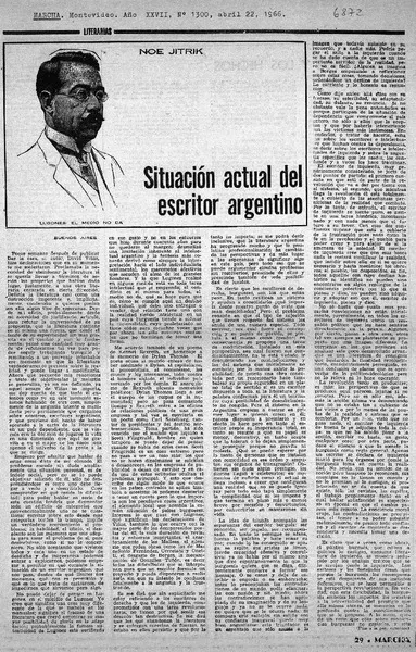 Situación actual del escritor argentino  [artículo] Noe Jitrik.