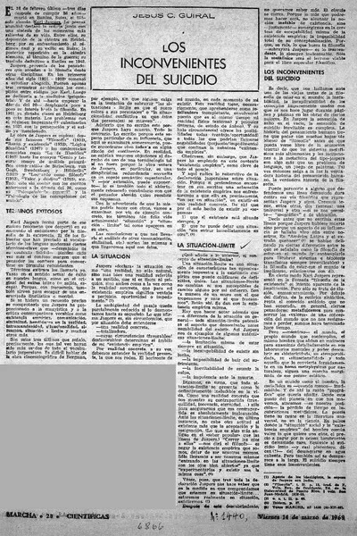 Los inconvenientes del suicidio  [artículo] Jesús C. Guiral.