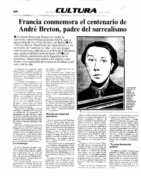 Francia conmemora el centenario de André Breton, padre del surrealismo.  [artículo]