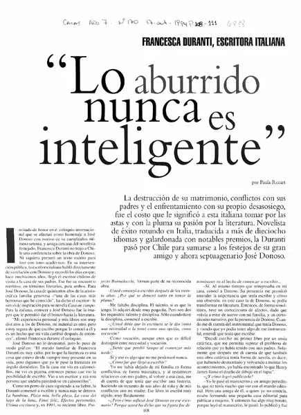 Lo aburrido nunca es inteligente"  [artículo] Paula Recart.