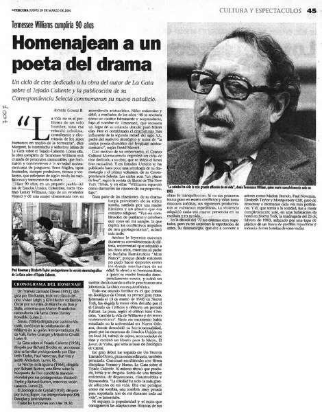 Homenajean a un poeta del drama  [artículo] Andrés Gómez B.