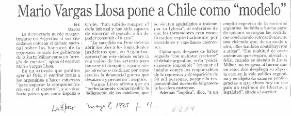 Mario Vargas Llosa pone a Chile como "modelo".  [artículo]