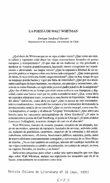La poesía de Walt Whitman  [artículo] Enrique Sandoval Gessler.