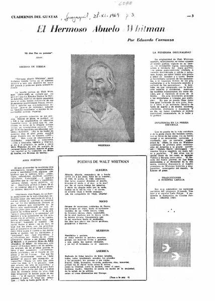 El hermoso abuelo Whitman  [artículo] Eduardo Carranza.