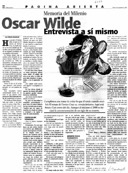 Oscar Wilde, entrevista a sí mismo  [artículo] Luis Alberto Ganderats.