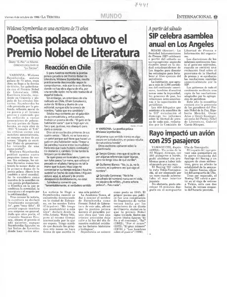 Poetisa polaca obtuvó el Premio Nobel de Literatura.  [artículo]