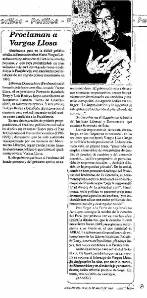 Proclaman a Vargas Llosa.  [artículo]
