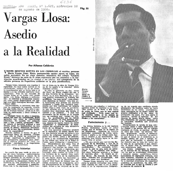 Vargas Llosa, asedio a la realidad  [artículo] Alfonso Calderón.