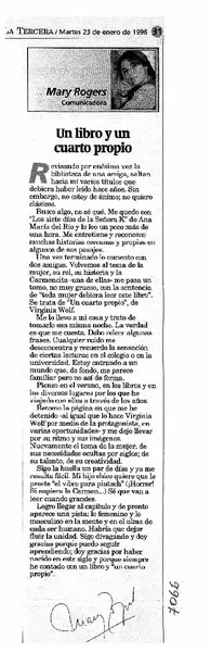 Un Libro y un cuarto propio  [artículo] Mary Rogers.