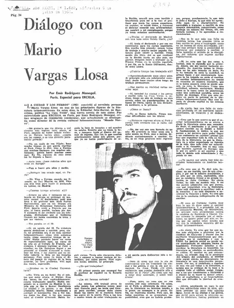 Diálogo con Mario Vargas Llosa  [artículo] Emir Rodríguez Monegal.