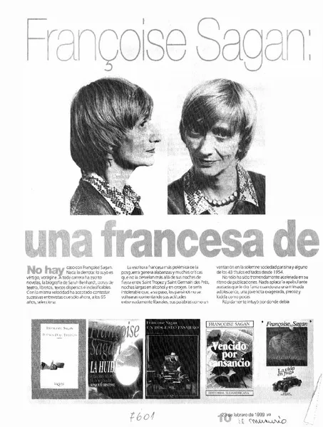 Francoise Sagan: una francesa de alta revolución  [artículo] Lina Meruane.