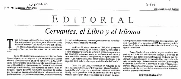 Cervantes, el libro y el idioma  [artículo] Héctor González V.