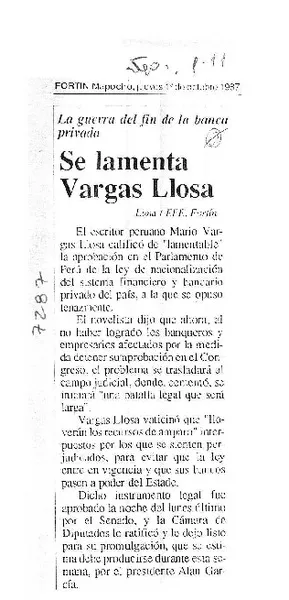 Se lamenta Vargas Llosa.  [artículo]