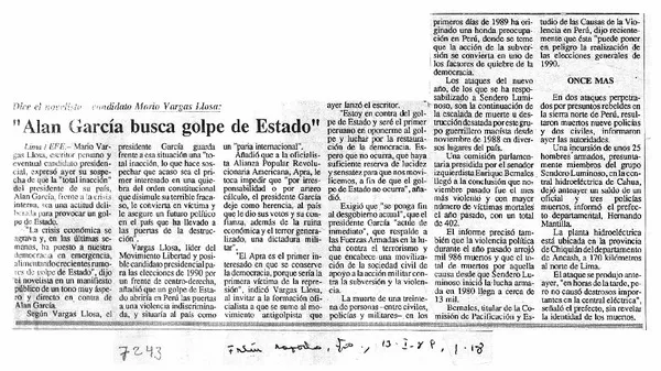 "Alan García busca golpe de estado".  [artículo]