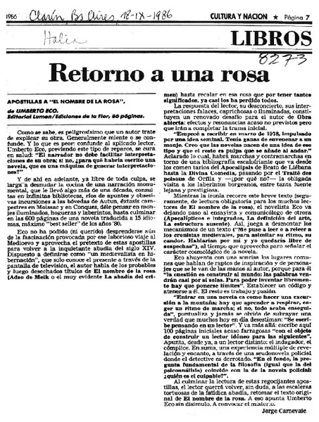 Retorno a una rosa  [artículo] Jorge Carnevale.