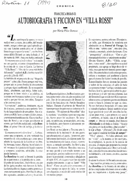 Autobiografía y ficción en "Villa Rossi"  [artículo] María Pilar Donoso.