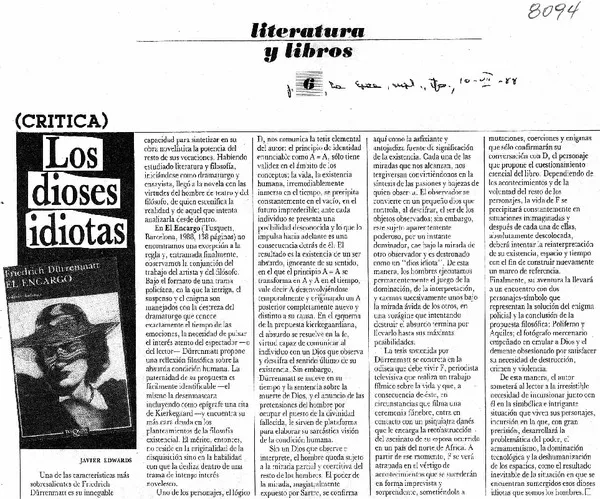 Los dioses idiotas  [artículo] Javier Edwards.