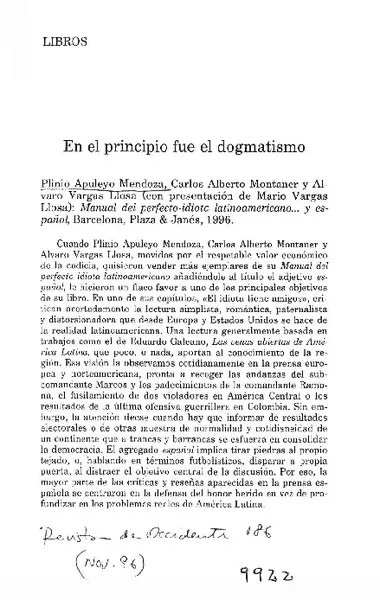 En el principio fue el dogmatismo  [artículo] : Carlos Malamud.