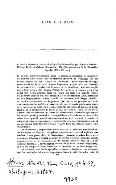 Cuento hispanoamericano. Antología histórico-crítica  [artículo] Juan Loveluck.