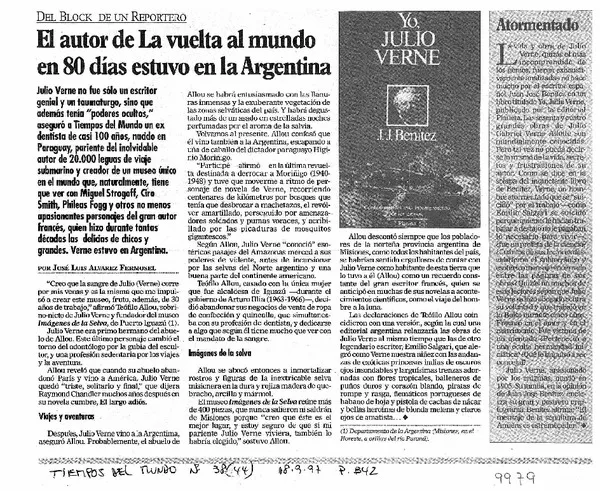 El Autor de La vuelta al mundo en 80 días estuvo en la Argentina  [artículo] J. L. Alvarez Fermosel.