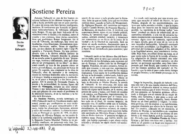 Sostiene Pereira  [artículo] Jorge Edwards.
