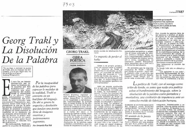 Georg Trakl y la disolución de la palabra  [artículo] Armando Roa Vial.
