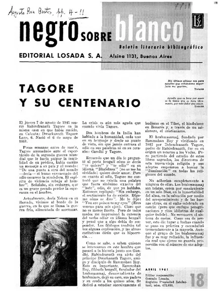 Tagore y su centenario  [artículo]