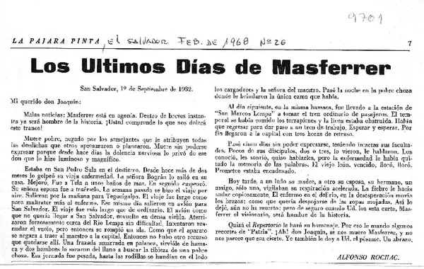 Los últimos días de Masferrer  [artículo] Alfonso Rochac.
