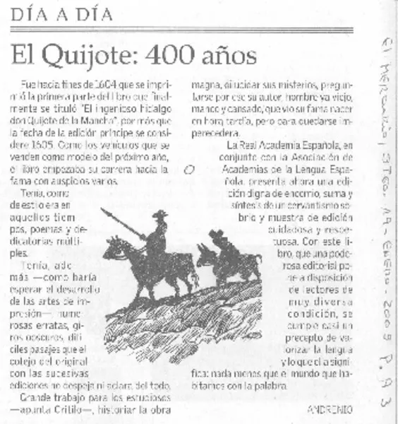 El Quijote: 400 años  [artículo] Andrenio.