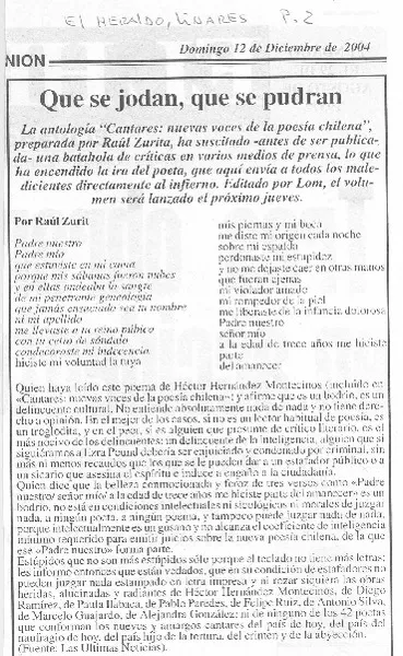 Que se jodan, que se pudran  [artículo] Raúl Zurita.