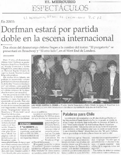 Dorfman estará por partida doble en la escena internacional  [artículo] Bárbara Muñoz.