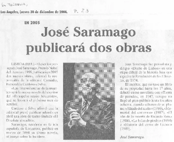 José Saramago publicará dos obras  [artículo]