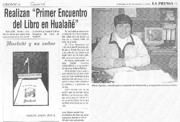 Realizan "Primer encuentro del libro en Hualañé"  [artículo]