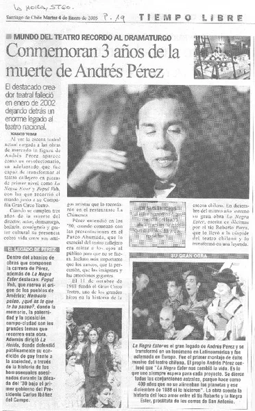 Conmemoran 3 años de la muerte de Andrés Pérez  [artículo] Ignacio Tobar.