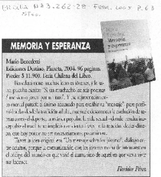 Memoria y esperanza  [artículo] Floridor Pérez.