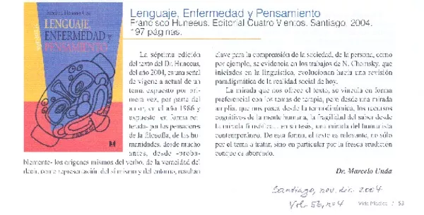 Lenguaje, enfermedad y pensamiento  [artículo] Marcelo Unda.