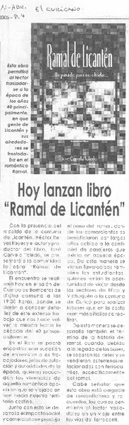 Hoy lanzan libro "Ramal de Licantén"  [artículo]