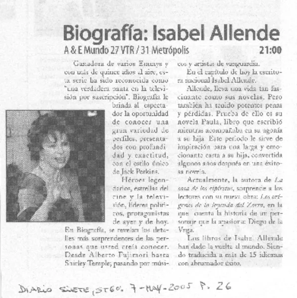 Biografía: Isabel Allende  [artículo].