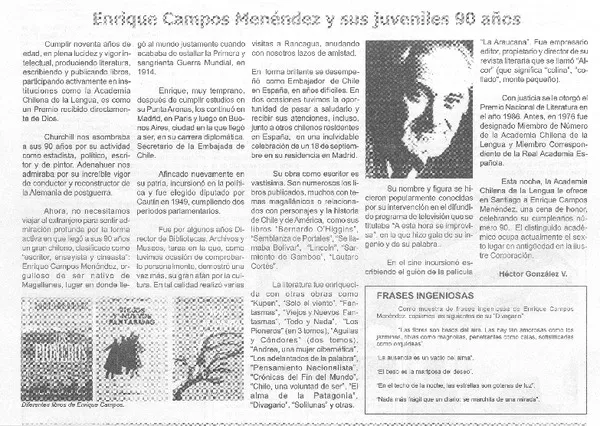 Enrique Campos Menéndez y sus juveniles 90 años  [artículo] Héctor González V.