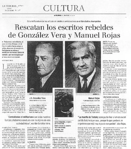 Rescatan los escritos rebeldes de González Vera y Manuel Rojas  [artículo] Andrés Gómez Bravo