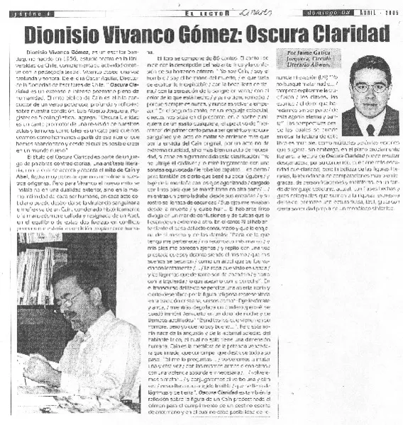 Dionisio Vivanco Gómez: Oscura claridad  [artículo] Jaime Gatica Jorquera