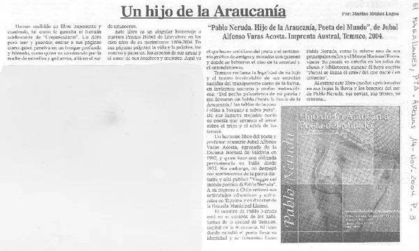 Un hijo de la Araucanía  [artículo] Marino Muñoz Lagos