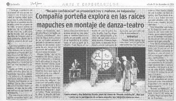 Compañía porteña explora en las raíces mapuches en montaje de danza-teatro  [artículo]