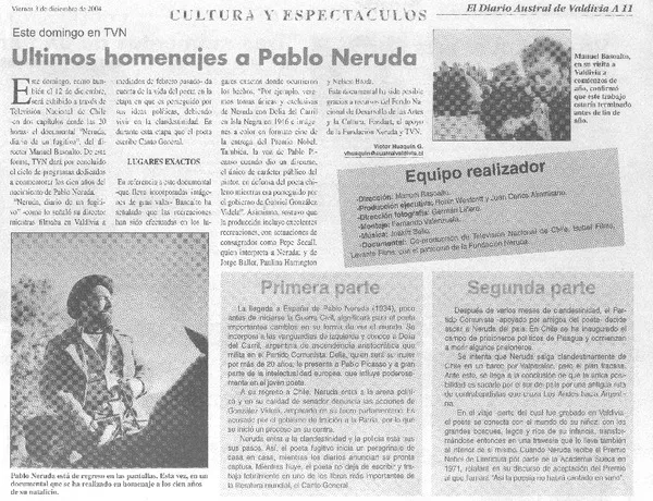 Ultimos homenajes a Pablo Neruda  [artículo]